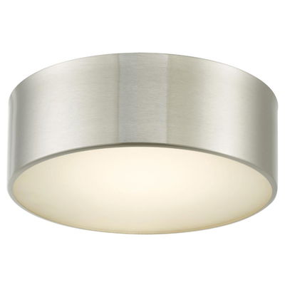 Bongo 10" Metal Cylinder And Frosted Glass Flushmount With High Output Dimmable Led In Brushed Nickel