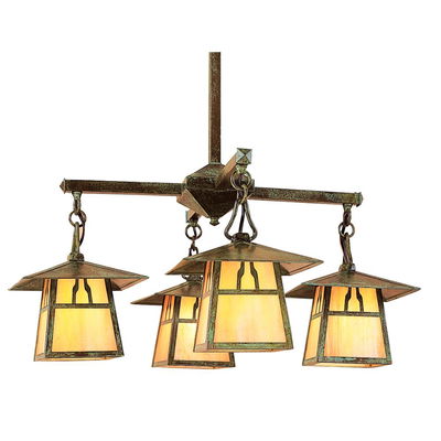 8" Carmel 4 Light Chandelier With Bungalow Overlay in Antique Brass