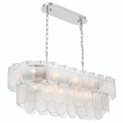 Bianca 12 Light Island Light, Polished Nickel, Crystalline with Piastra Type Glassware