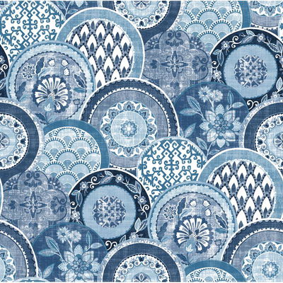 A-Street Prints Laguna Blue Plate Wallpaper