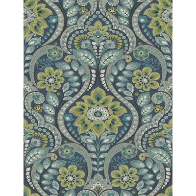 A-Street Prints Night Bloom Navy Damask Wallpaper