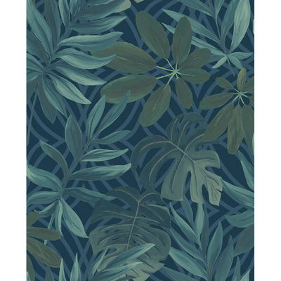 A-Street Prints Nocturnum Blue Leaf Wallpaper