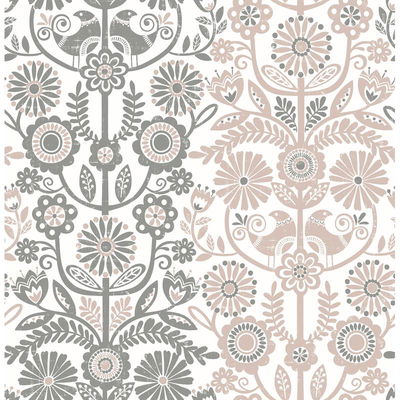 A-Street Prints Lovebirds Light Pink Folk Stripe Wallpaper
