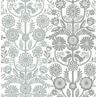A-Street Prints Lovebirds Slate Folk Stripe Wallpaper