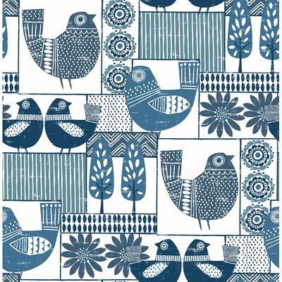 A-Street Prints Hennika Blue Patchwork Wallpaper