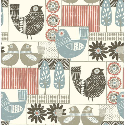 A-Street Prints Hennika Coral Patchwork Wallpaper
