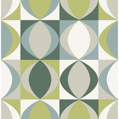 A-Street Prints Archer Green Linen Geometric Wallpaper