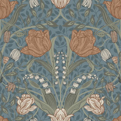 A-Street Prints Tulipa Blue Floral Wallpaper