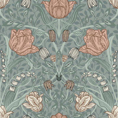 A-Street Prints Tulipa Sage Floral Wallpaper