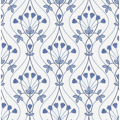 A-Street Prints Dard Blue Tulip Ogee Wallpaper