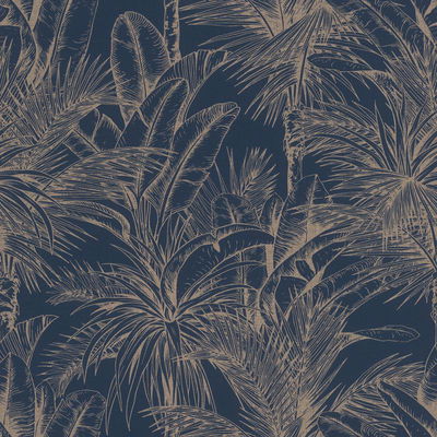 Advantage Serra Dark Blue Palm Wallpaper