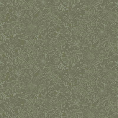 A-Street Prints Wilma Green Floral Block Print Wallpaper