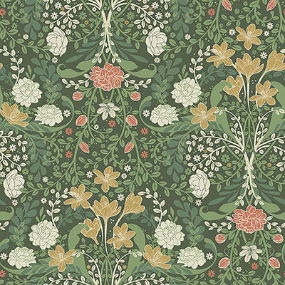 A-Street Prints Froso Green Garden Damask Wallpaper