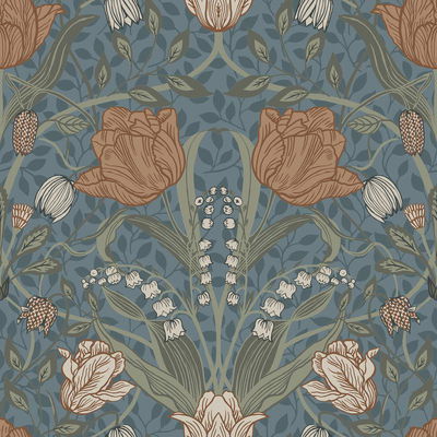 A-Street Prints Filippa Blue Tulip Wallpaper