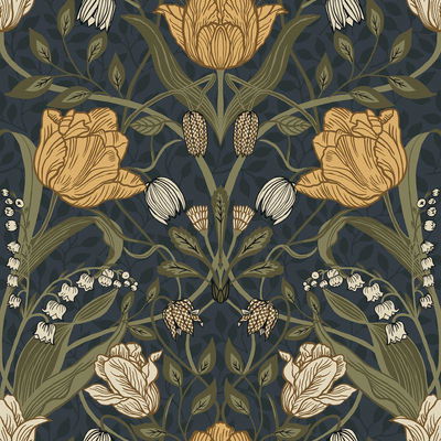 A-Street Prints Filippa Navy Tulip Wallpaper