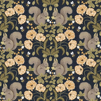 A-Street Prints Kurre Dark Blue Woodland Damask Wallpaper