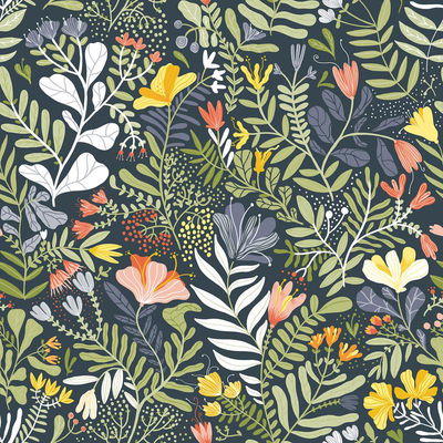 A-Street Prints Brittsommar Navy Blue Woodland Floral Wallpaper