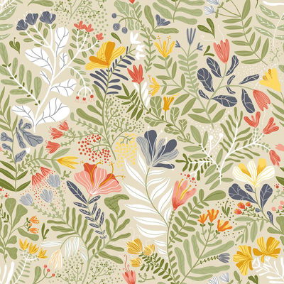 A-Street Prints Brittsommar Beige Green Woodland Floral Wallpaper