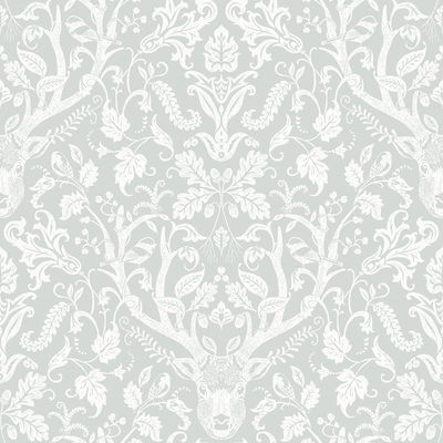 Chesapeake Kiwassa Grey Antler Damask Wallpaper