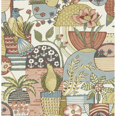 A-Street Prints Fika Mustard Blissful Birds & Blooms Wallpaper