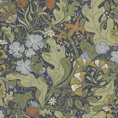 A-Street Prints Elise Indigo Nouveau Gardens Wallpaper