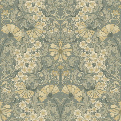 A-Street Prints Ojvind Sea Green Floral Ogee Wallpaper