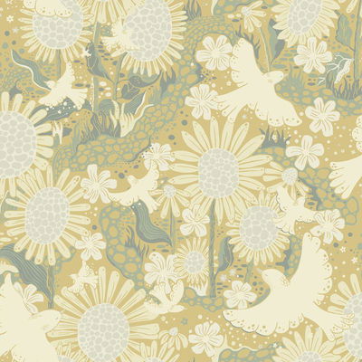 A-Street Prints Drömma Butter Songbirds and Sunflowers Wallpaper