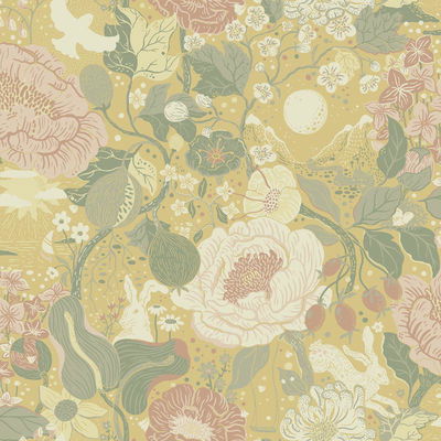 A-Street Prints Växa Butter Rabbits & Rosehips Wallpaper