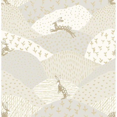 A-Street Prints Peter Light Grey Rabbit Fields Wallpaper