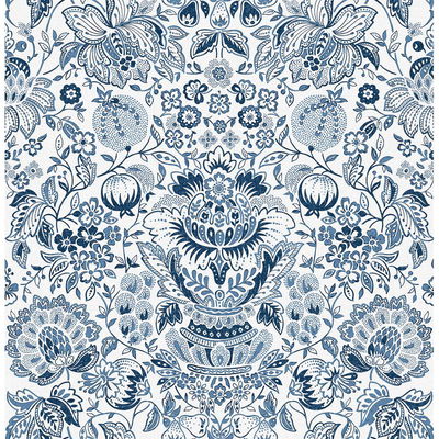 A-Street Prints Blanche Blue Floral Damask Wallpaper