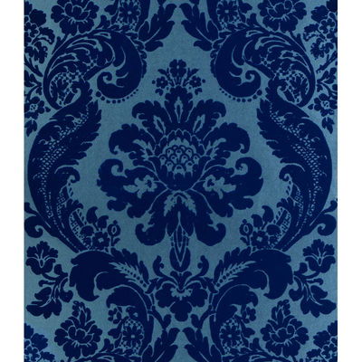 A-Street Prints Shadow Blue Flocked Damask Wallpaper