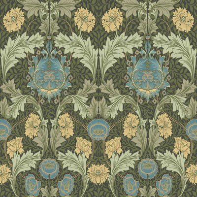 A-Street Prints Myrtle Dark Green Floral Ogee Wallpaper