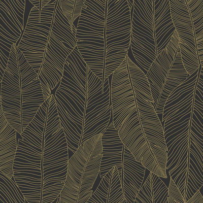 ESTA Home Canales Black Gold Inked Leaves Wallpaper