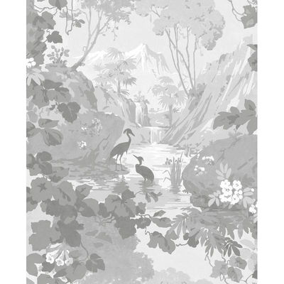 Eden Grey Crane Lagoon Wallpaper