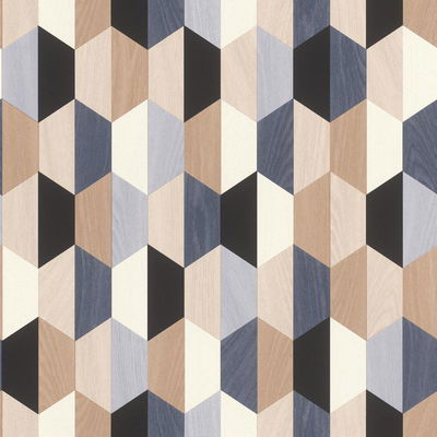 Rasch Anthony Blue Wooden Hexagon Wallpaper