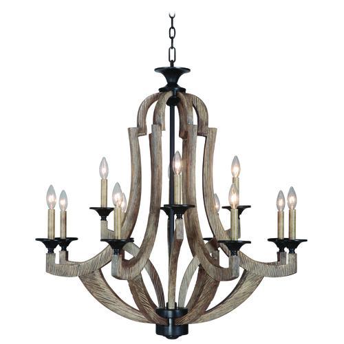 Winton 12 Light Chandelier in Weathered Pine/Bronze