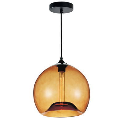 Glass 1 Light Down Mini Pendant With Amber Finish In Black