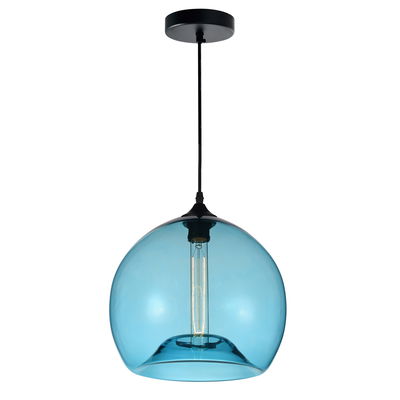Glass 1 Light Down Mini Pendant With Blue Finish In Black