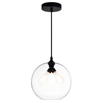 Glass 2 Light Down Mini Pendant With Clear Finish In Black