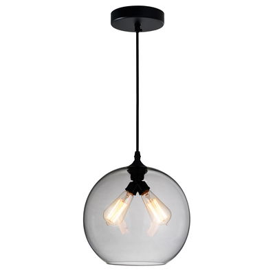 Glass 2 Light Down Mini Pendant With Smoke Finish In Black