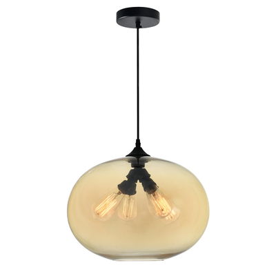 Glass 4 Light Down Pendant With Amber Finish In Black