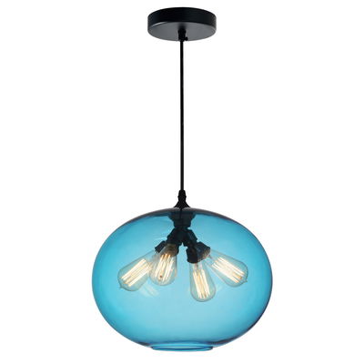 Glass 4 Light Down Pendant With Blue Finish In Black
