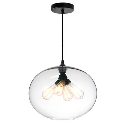 Glass 4 Light Down Pendant With Clear Finish In Black