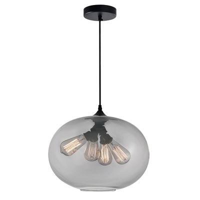 Glass 4 Light Down Pendant With Smoke Finish In Black