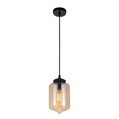 Glass 1 Light Down Mini Pendant With Amber Finish In Black