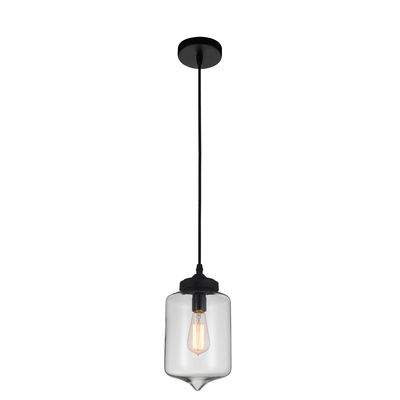 Glass 1 Light Down Mini Pendant With Clear Finish In Black