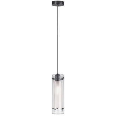 Pasha 1 Light Incandescent Pendant, Matte Black with Clear / Frosted Glass
