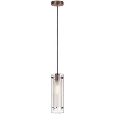 Pasha 1 Light Pendant, Oil Brushed Bronze Finish, Clear Frosted Glass