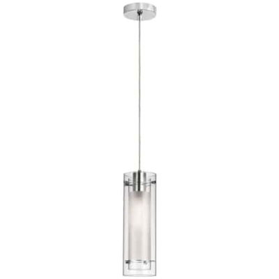 Pasha 1 Light Pendant, Polished Chrome Finish, Clear Frosted Glass
