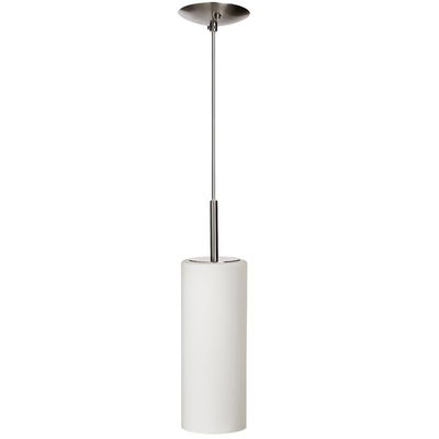 Paza 1 Light Pendant, Satin Chrome, White Frosted Glass
